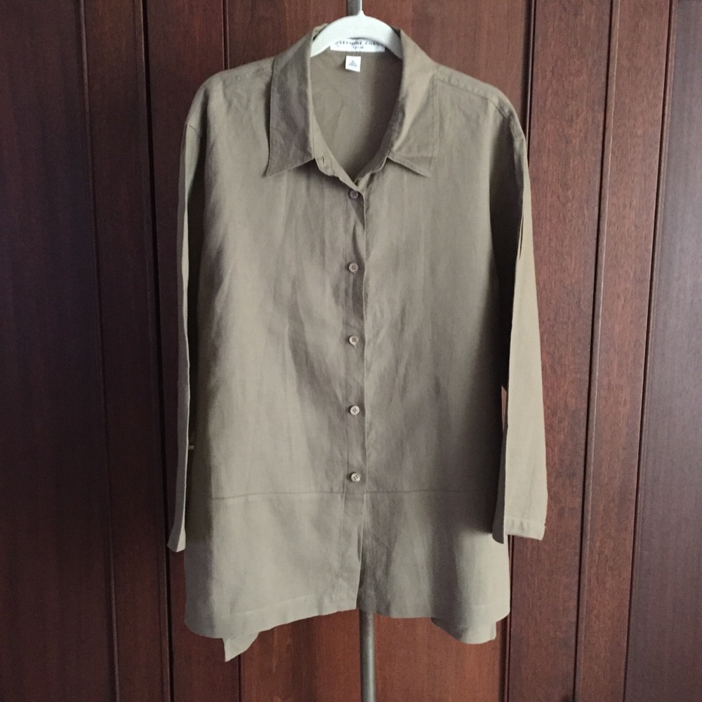 Tobacco brown linen shirt jacket side vents XL